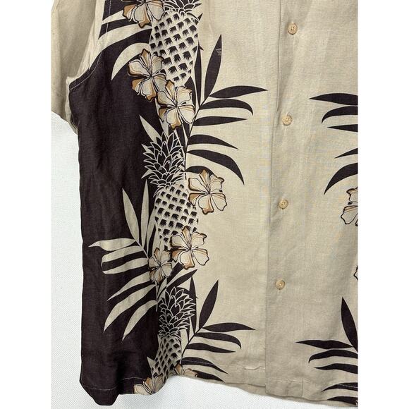 The Havanera Co 2XL Hawaiin Style Linen Blend Men's Shirt Tan Brown Tropical - Picture 3 of 8